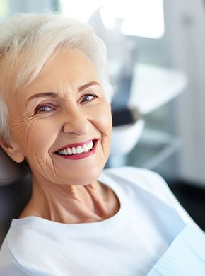 Smiling senior dental patient in treatment chair